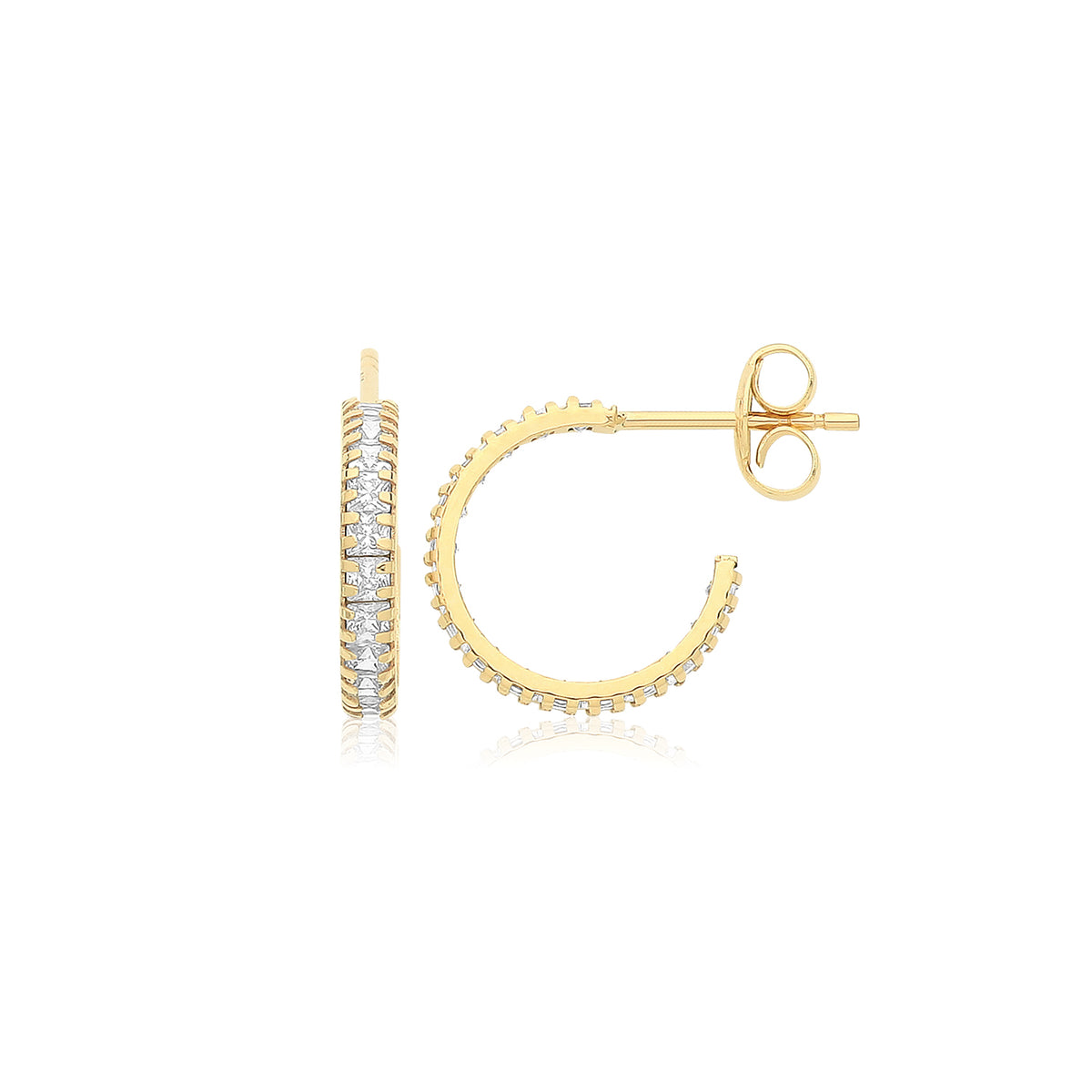 9ct Gold CZ Half Hoop Studs - ES747