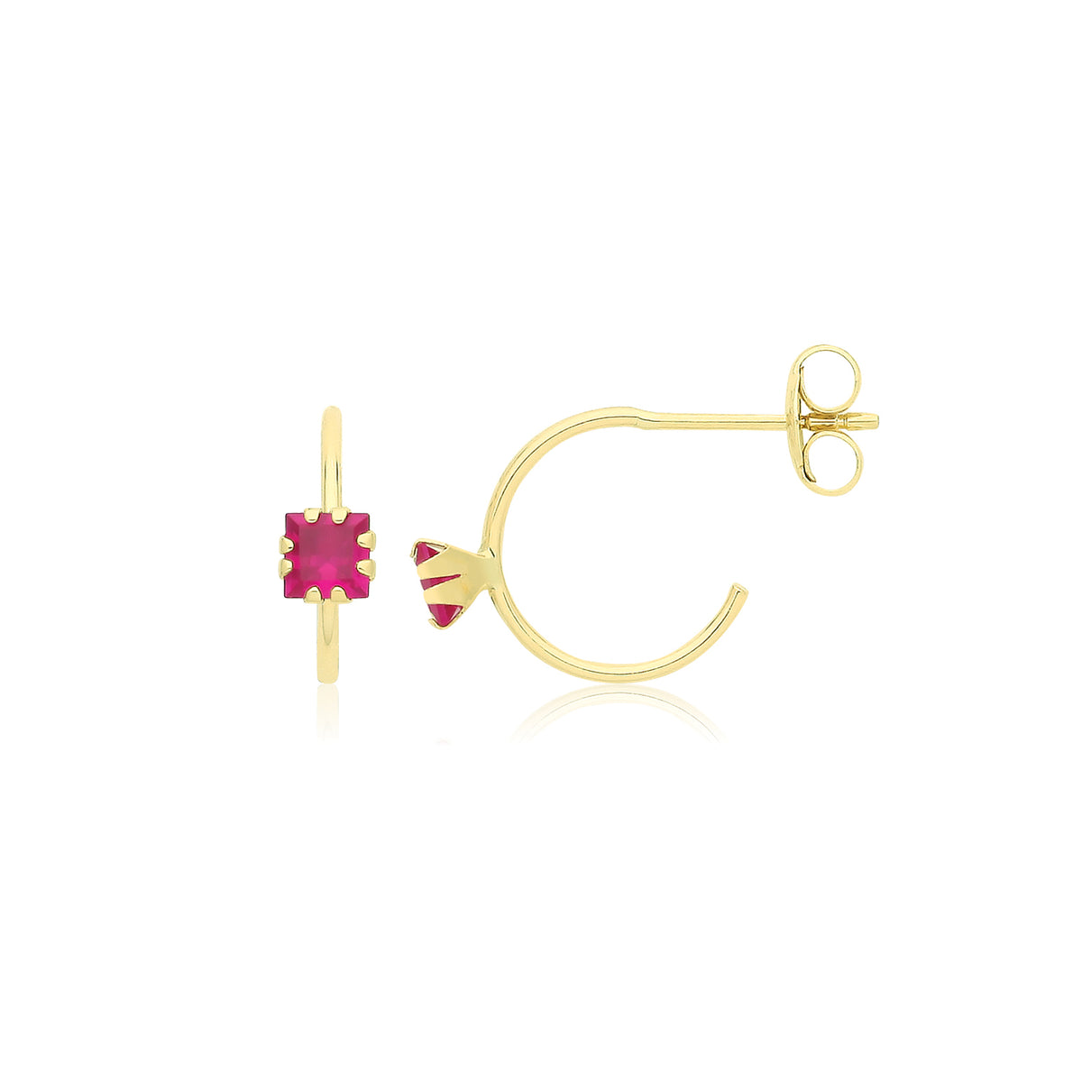 9ct Gold Coloured Single CZ Half Hoop Studs - ES748R