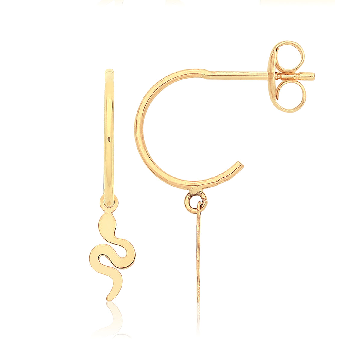 9ct Gold Half Hoop Studs With Hanging Snake - ES752