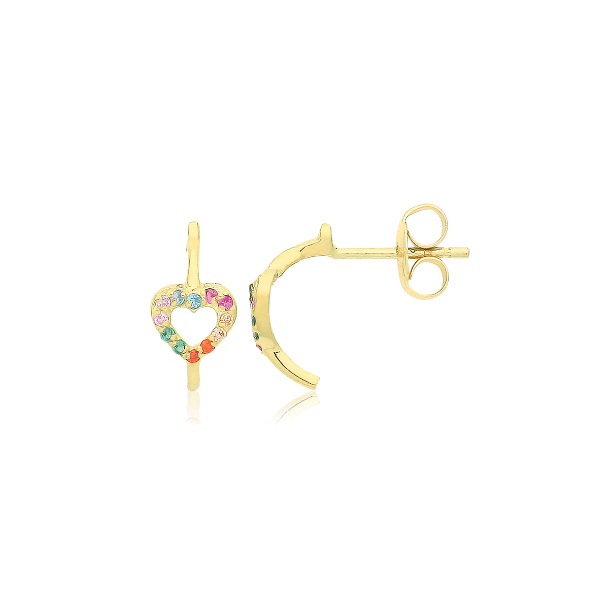 9ct Gold Multicoloured Heart Half Hoop Studs - ES753