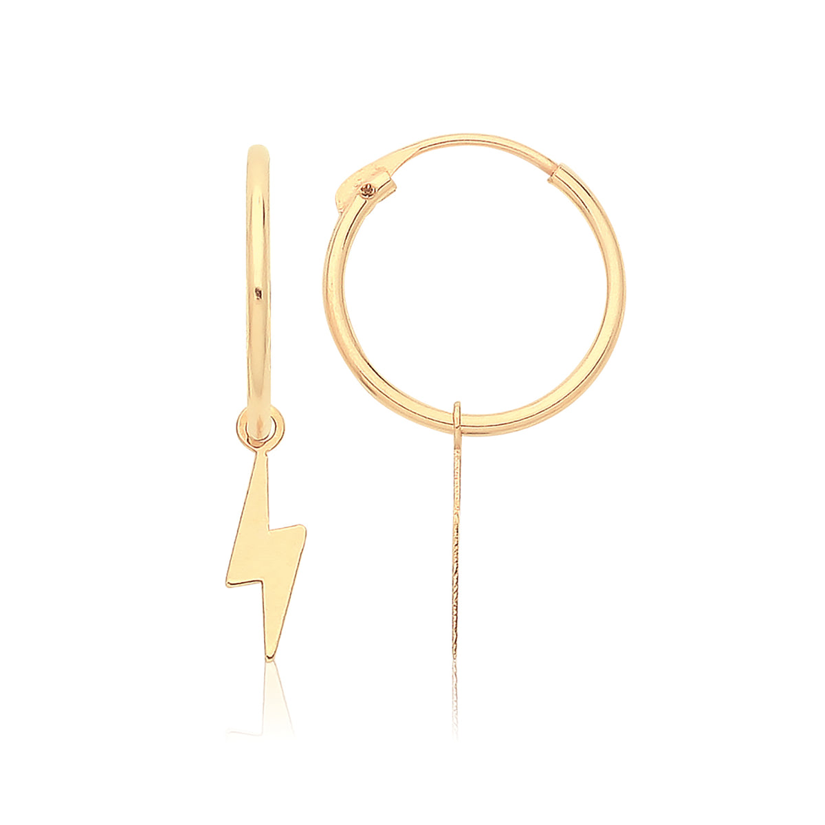 9ct Gold Sleepers With Hanging Lightning Bolt Charm - ES759
