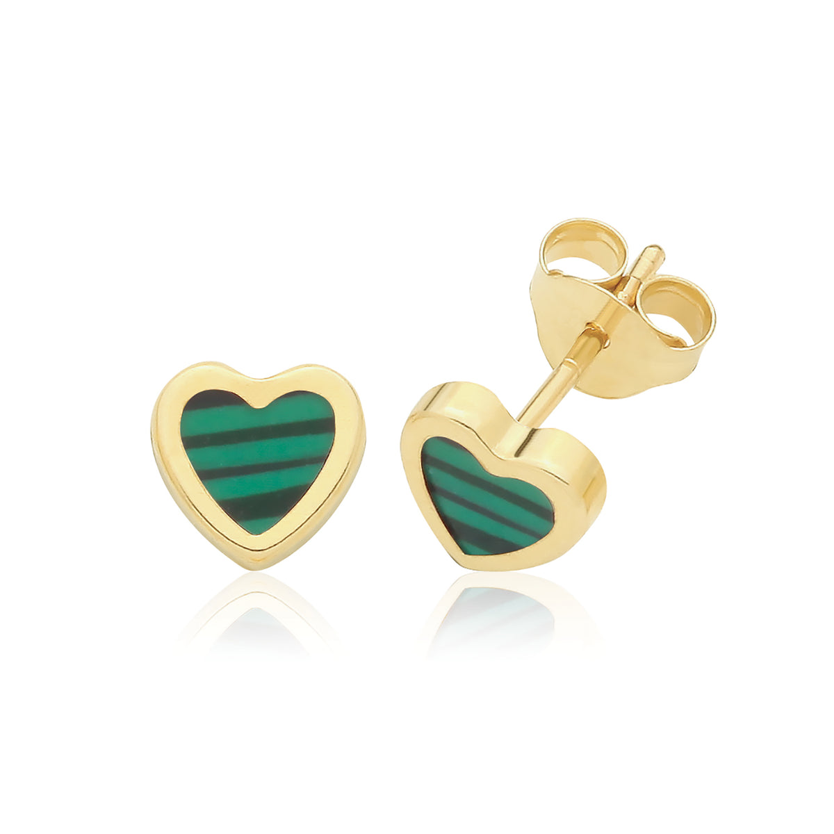 9ct Yellow Gold Malachite Heart Studs - ES763