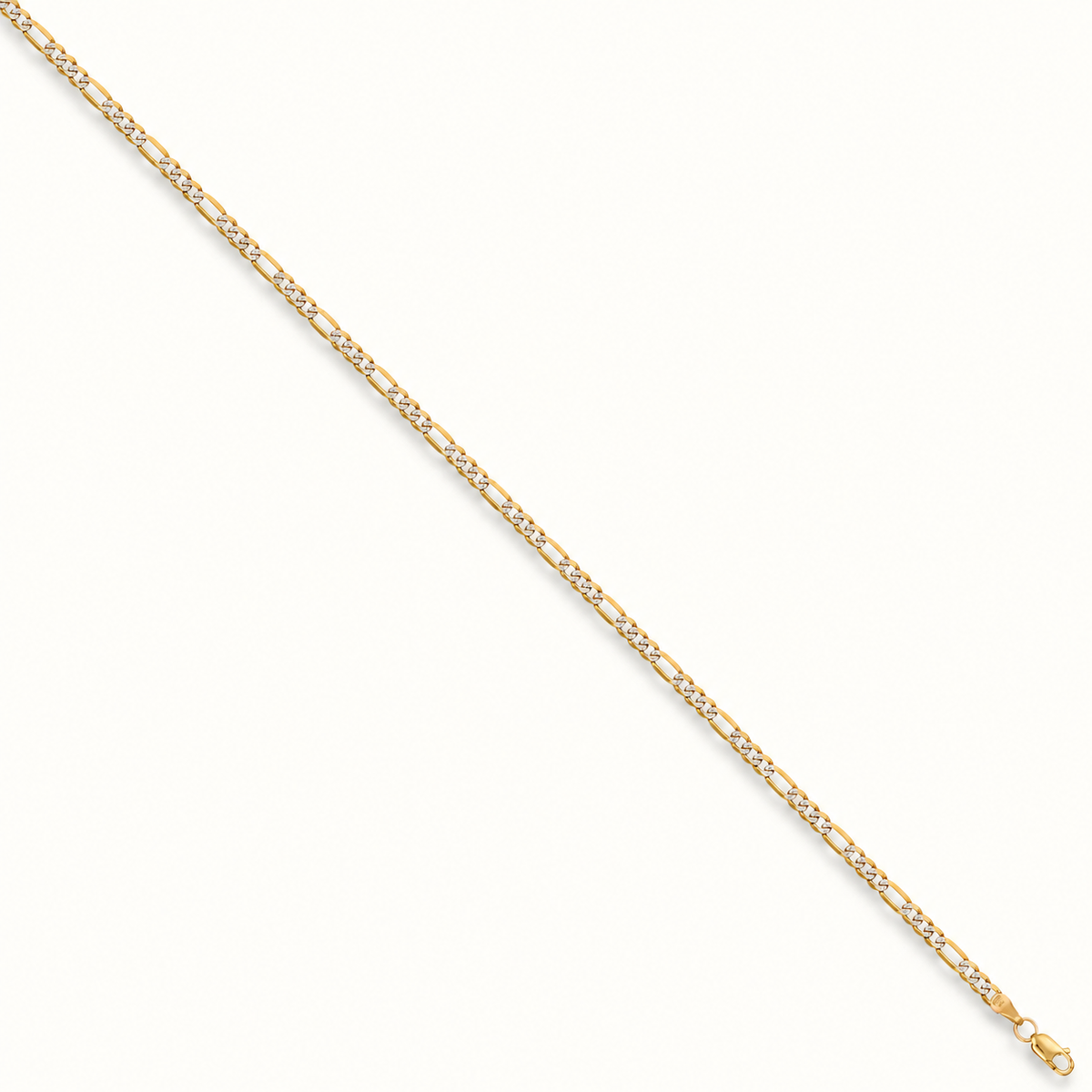 9ct yellow gold Figaro anklet with white rhodium-plated accents