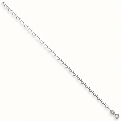 9ct white gold heart link anklet, 10 inch, pale ivory background