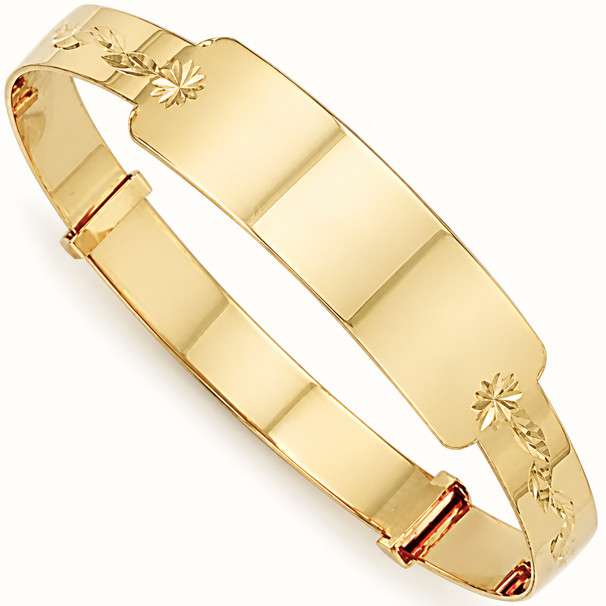 9ct Yellow Gold Floral ID Expandable Baby Bangle — 5mm