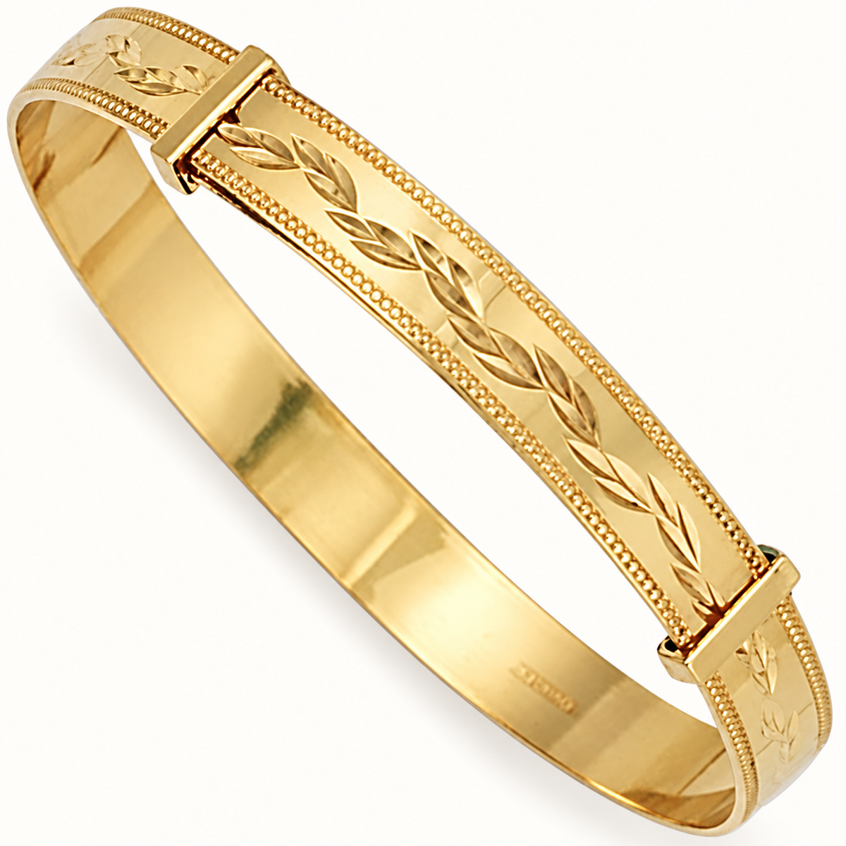 9ct Yellow Gold Leaf Diamond-Cut Expandable Baby Bangle — 5mm