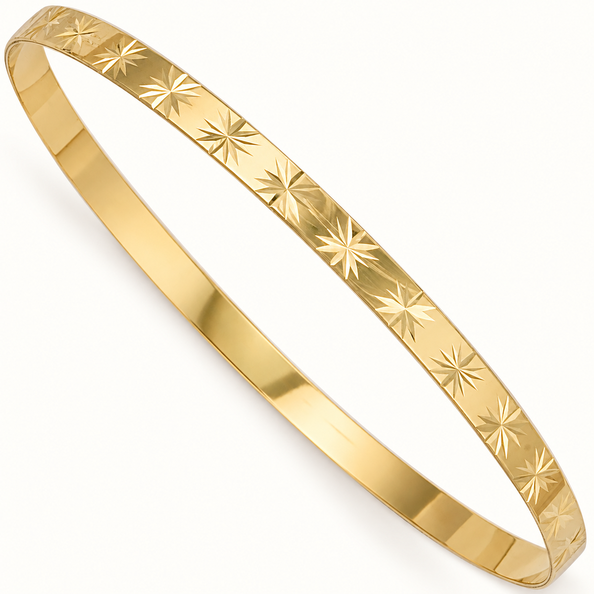 9ct Yellow Gold Starburst Diamond-Cut Bangle — 4mm