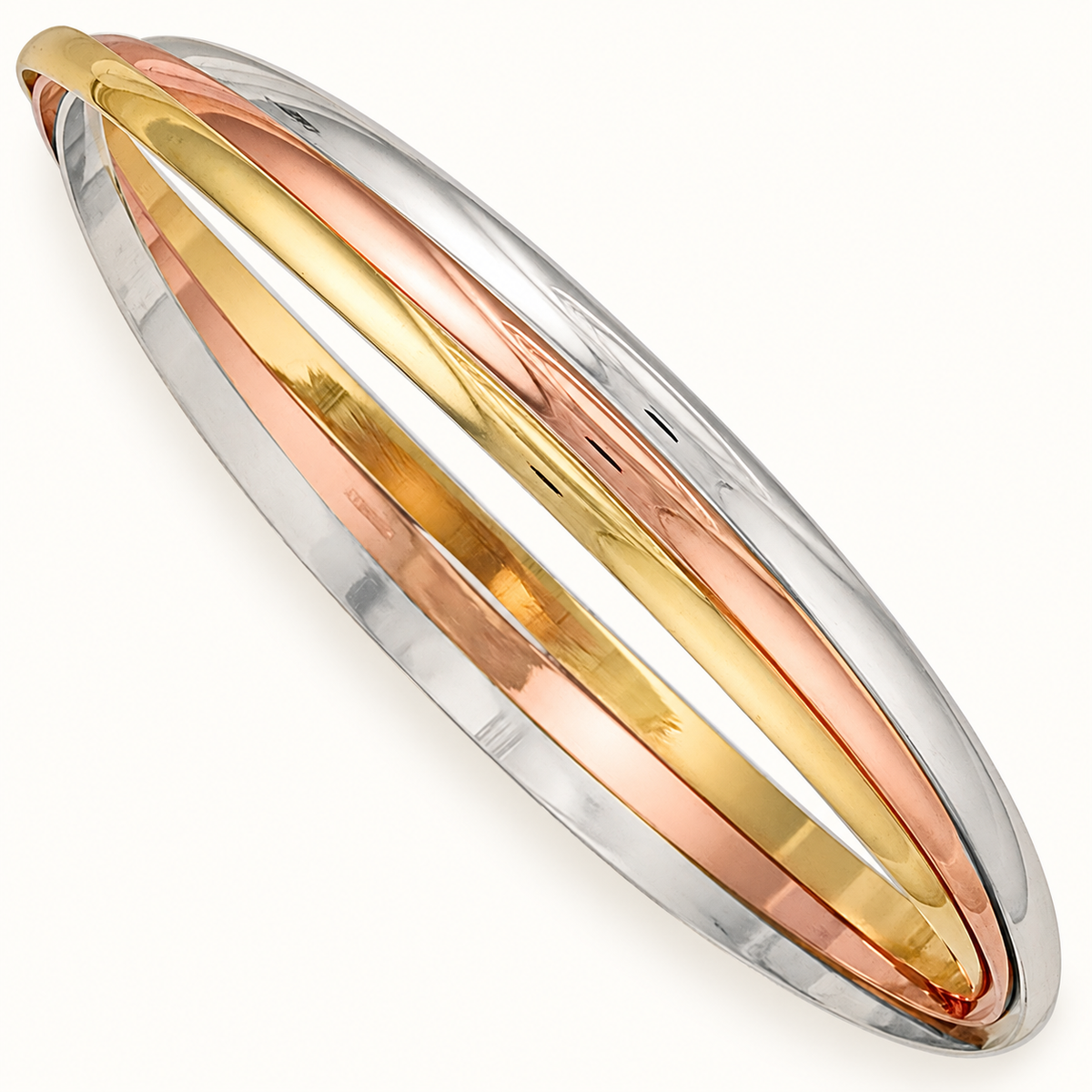 9ct Three-Colour Russian Wedding Bangle — 3mm Bands