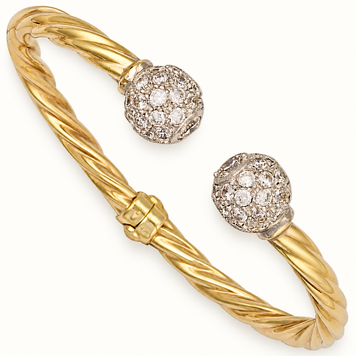 9ct Yellow Gold Twisted CZ Ball Torque Bangle — 5.5mm