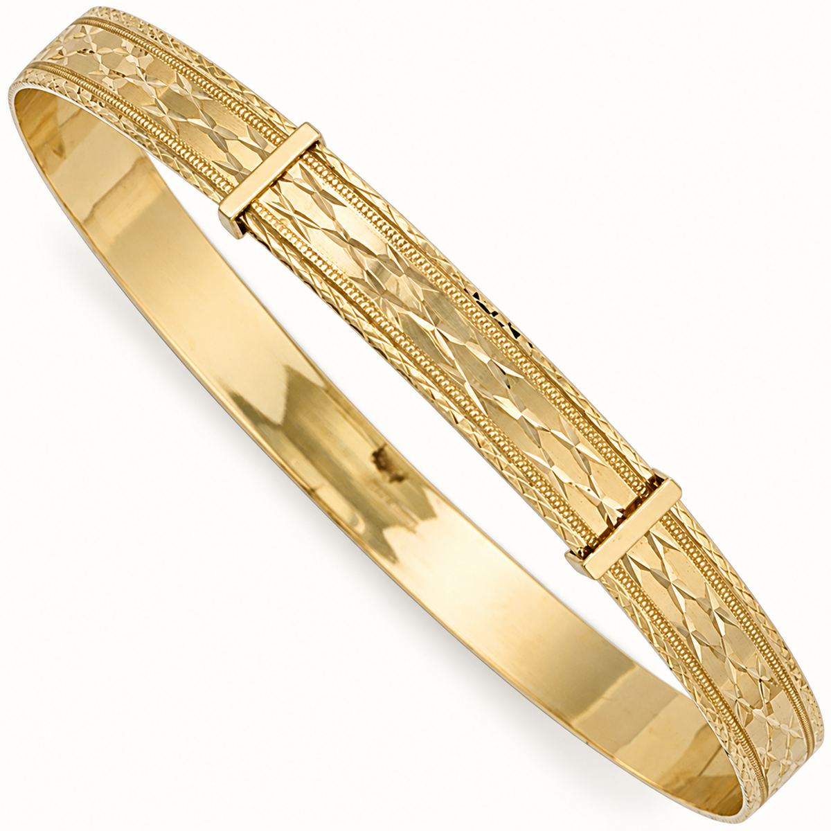 9ct Yellow Gold Diamond-Cut Expandable Bangle — 6mm