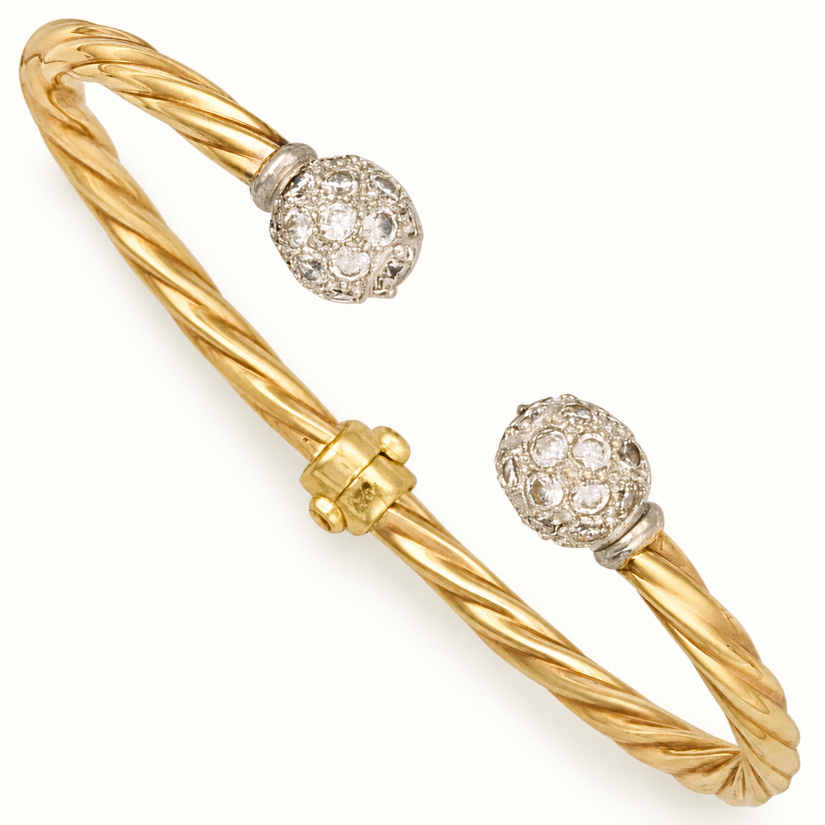 9ct Yellow Gold Twisted CZ Ball Torque Bangle — 3.8mm