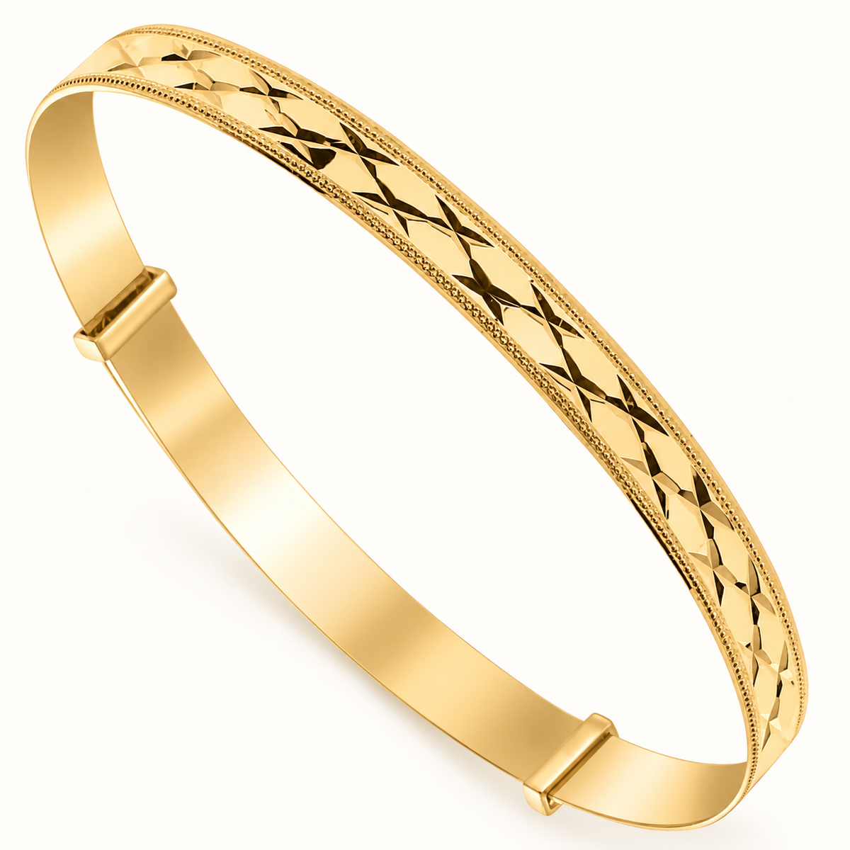9ct Yellow Gold Diamond-Cut Expandable Bangle — 5.2mm