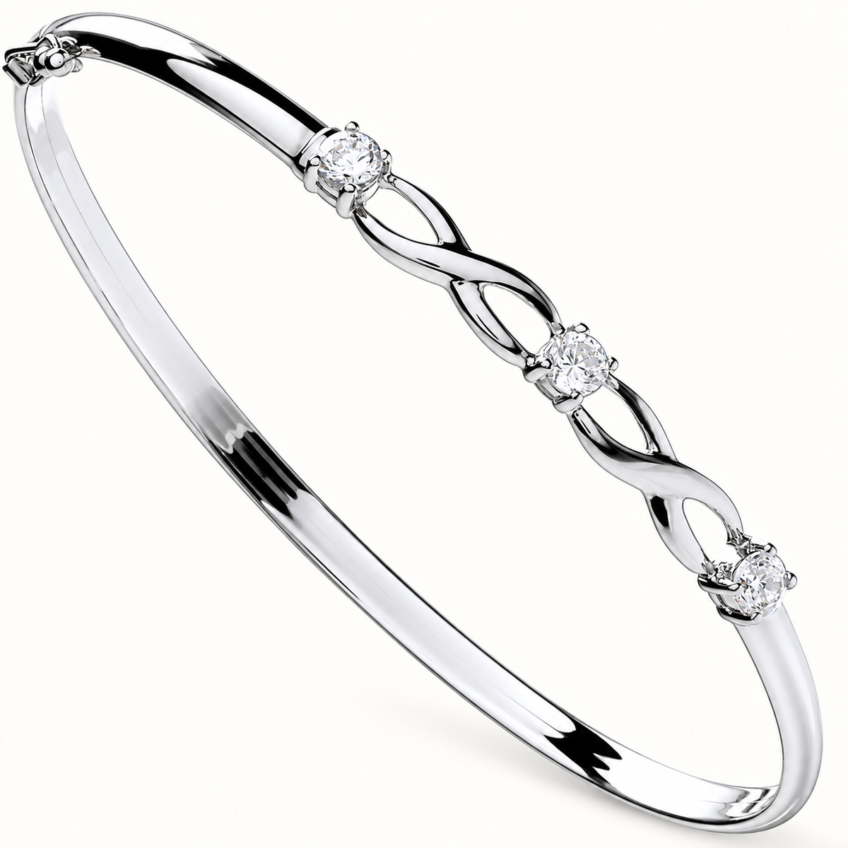 9ct white gold three-stone CZ bangle