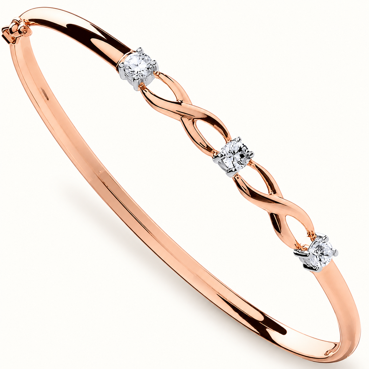 9ct Rose Gold Three-Stone CZ Bangle