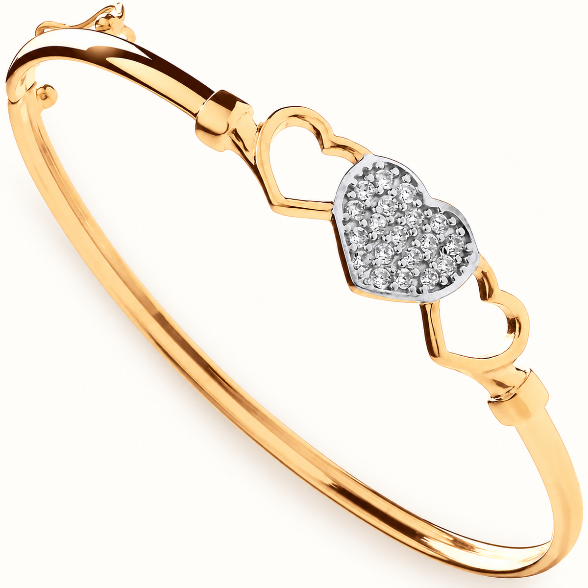 9ct yellow gold three-heart cz baby bangle