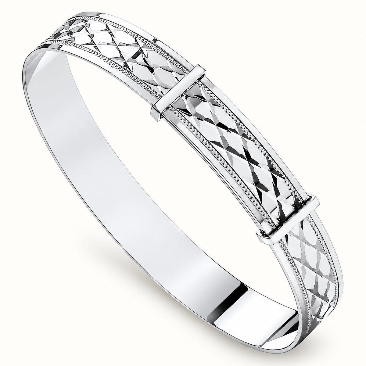 9ct white gold 7mm diamond-cut expandable baby bangle