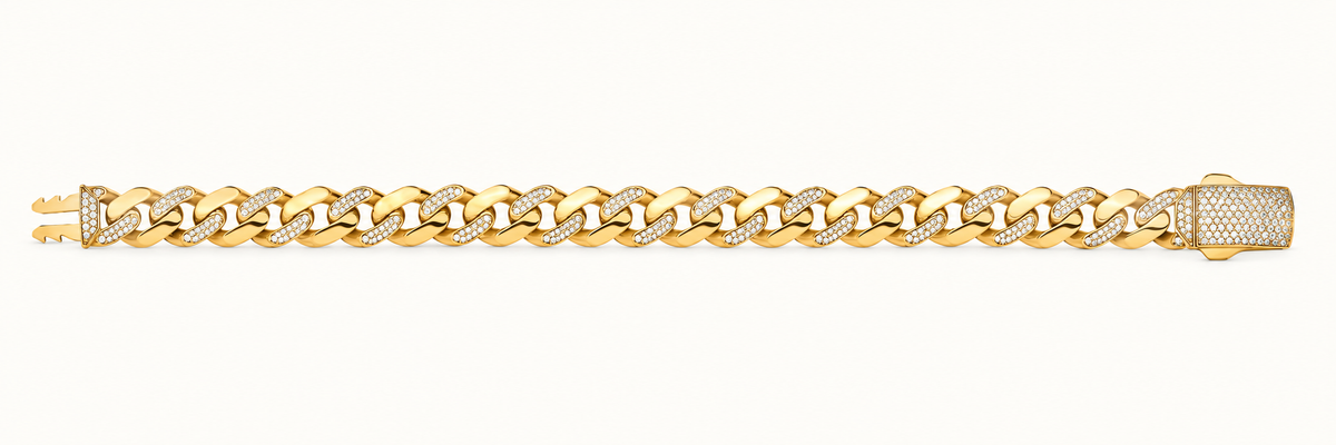 9ct Yellow Gold CZ Curb Bracelet – 11mm