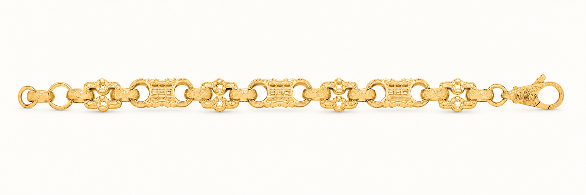 9ct Yellow Gold Large Stars and Bars Bracelet
