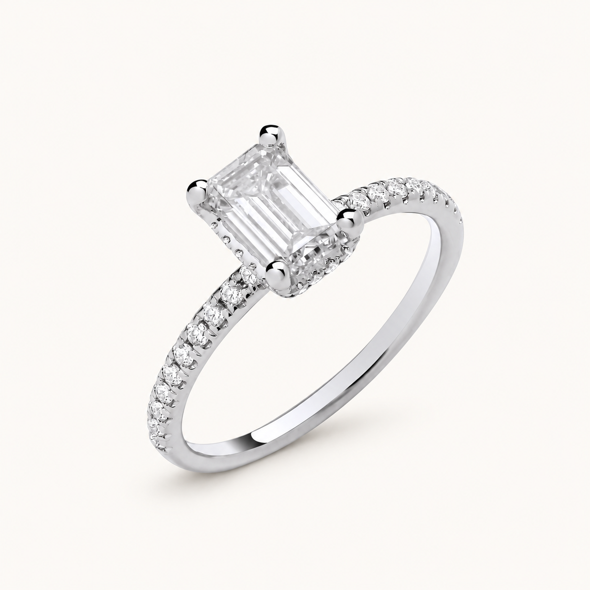 18ct White Gold 1.23ctw Emerald Cut Lab Grown Hidden Halo Diamond Ring IGI Certified — LGDR018