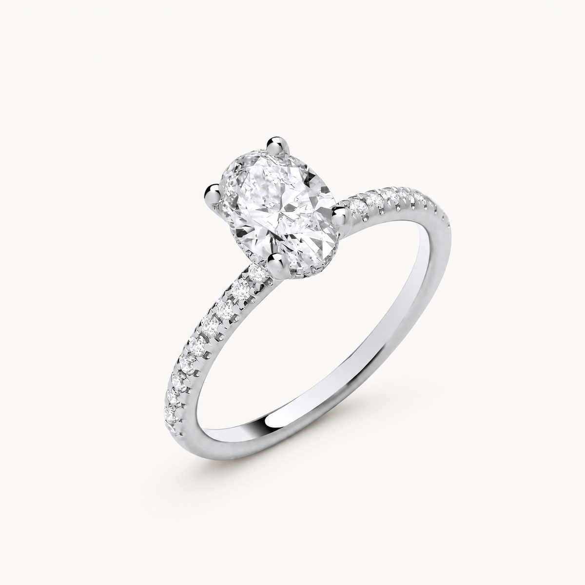 18ct White Gold 1.21ctw Oval Lab Grown Hidden Halo Diamond Ring IGI Certified — LGDR021