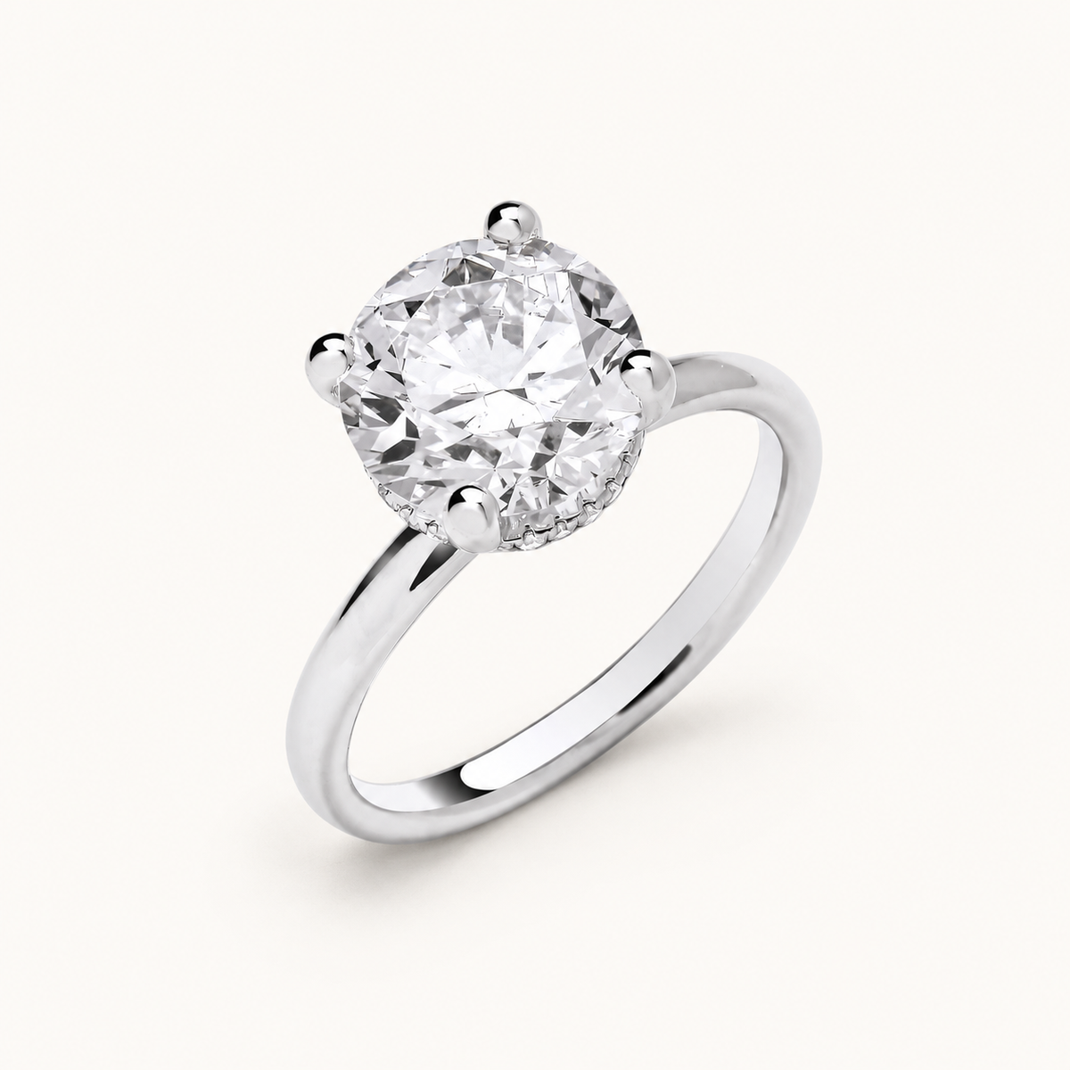 18ct White Gold 3.08ctw Solitaire Lab Grown Hidden Halo Diamond Ring IGI Certified — LGDR026