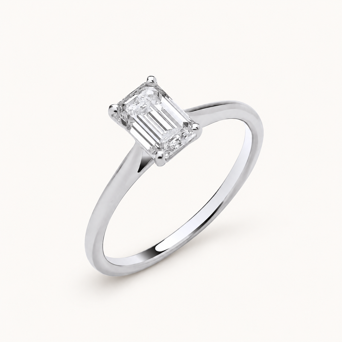 18ct White Gold 1.00ctw Emerald Cut Lab Grown Diamond Ring IGI Certified — LGDR027