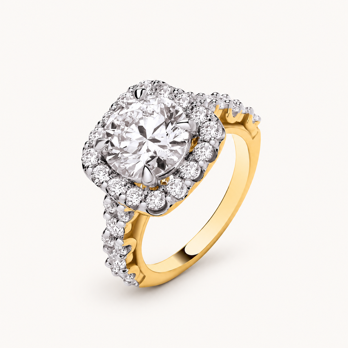 9ct Yellow Gold 4.05ctw Brilliant Cut Halo Lab Grown Dress Ring IGI Certified — LGDR070