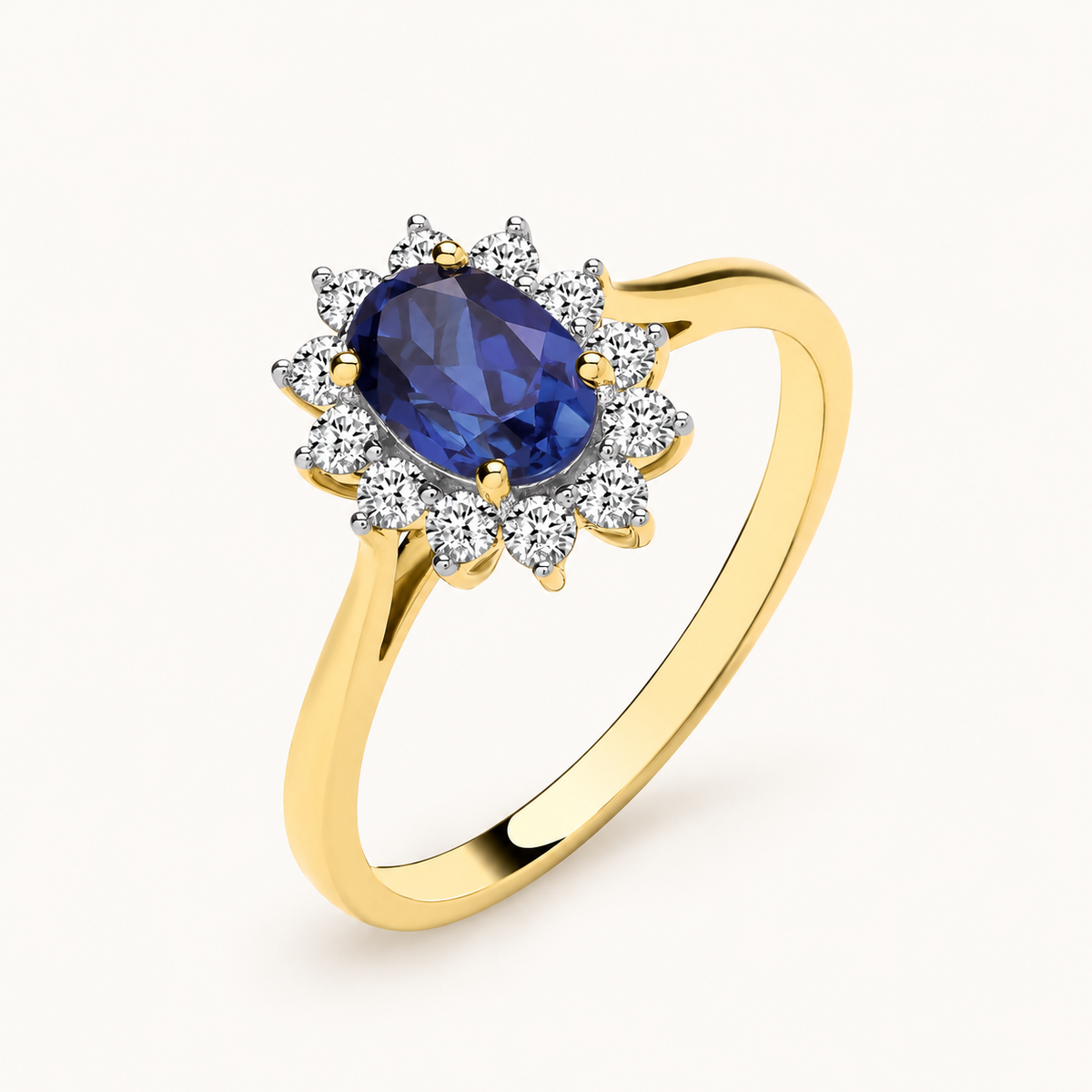 9ct Yellow Gold Lab Grown 0.30ct Solitaire Diamond & 1.10ct Oval Sapphire Ring IGI Certified — LGDR071