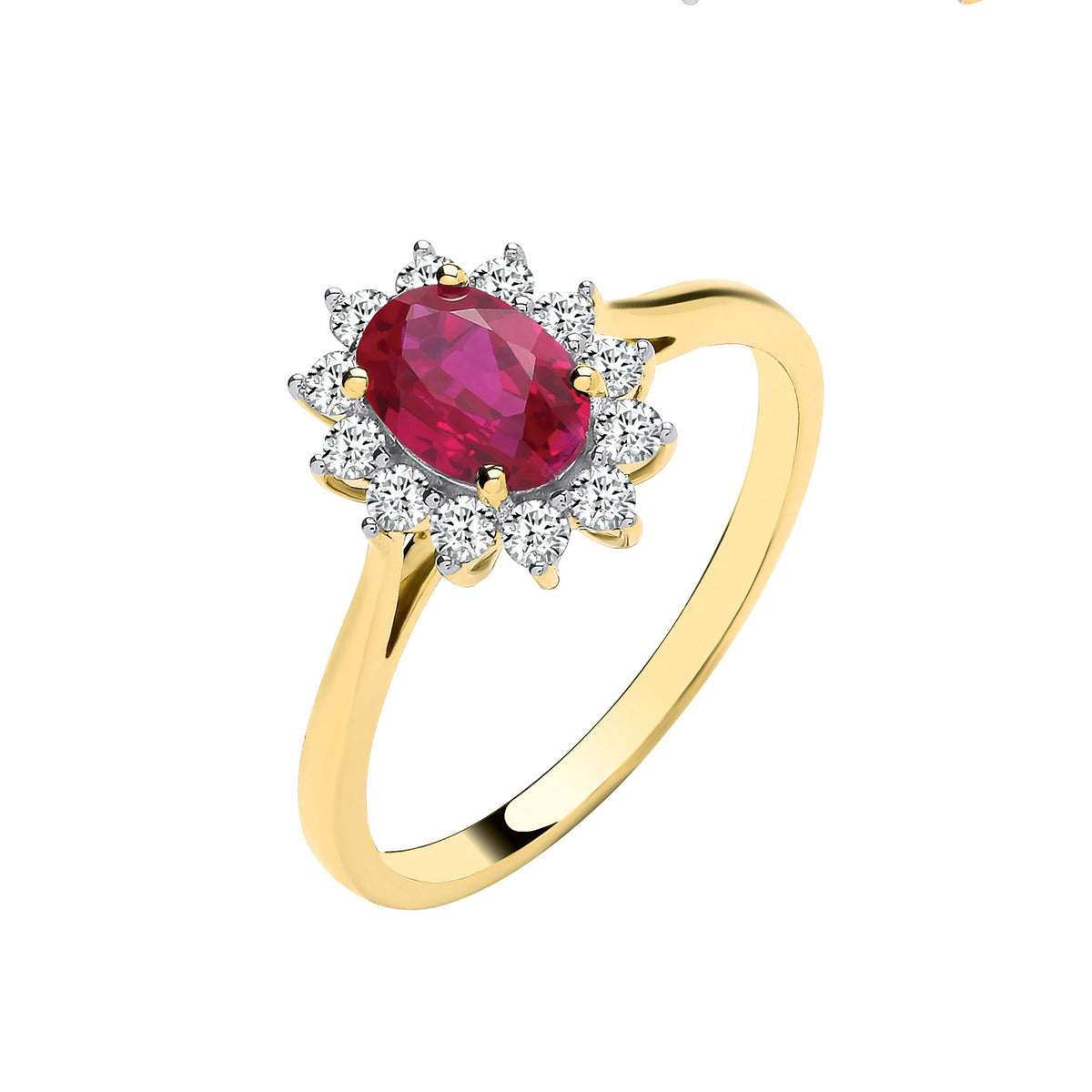 9ct Yellow Gold Lab Grown 0.30ct Solitaire Diamond & 1.10ct Oval Ruby Ring IGI Certified