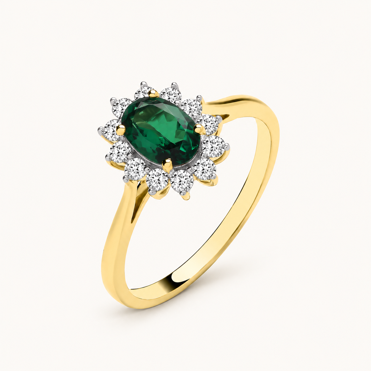9ct Yellow Gold Lab Grown 0.30ct Solitaire Diamond & 0.70ct Oval Emerald Ring IGI Certified — LGDR073