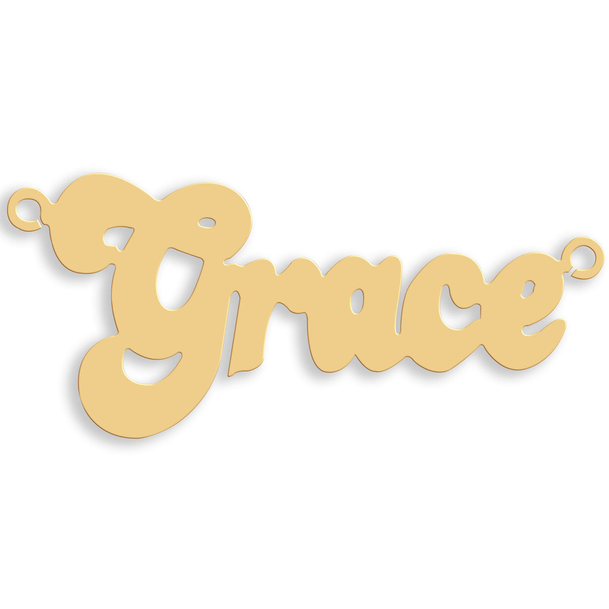 Large Banana Split Style nameplate in 9ct yellow gold showing the example name Grace