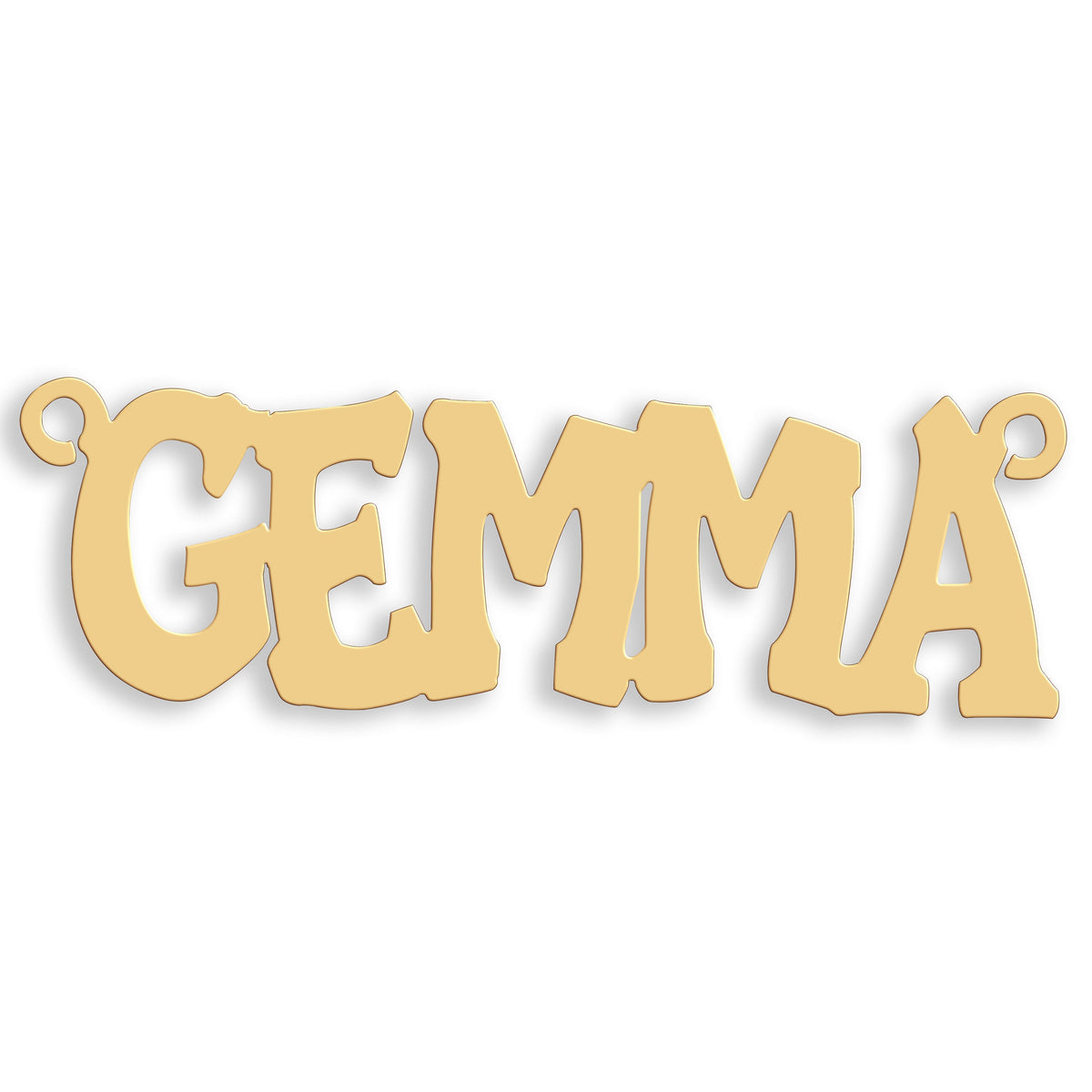 Large Hip Hop Style nameplate in 9ct yellow gold showing the example name GEMMA