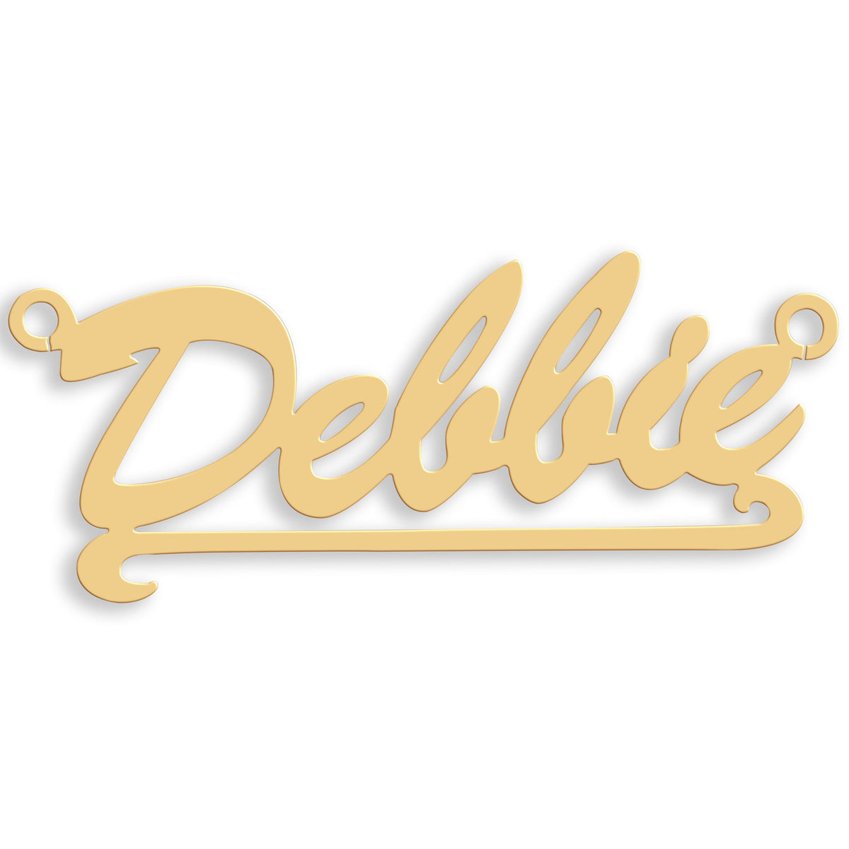 Script Scroll nameplate in 9ct yellow gold showing the example name Debbie