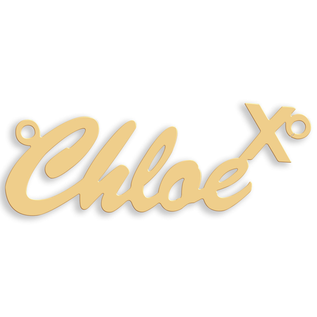 Script Kiss nameplate in 9ct yellow gold showing the example name Chloe