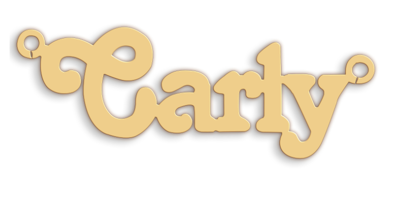 Medium Terra nameplate in 9ct yellow gold showing the example name Carly