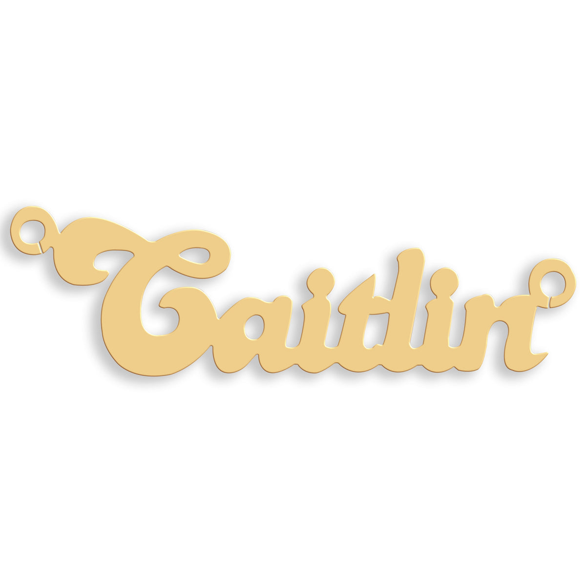 Small Banana nameplate in 9ct yellow gold showing the example name Caitlin