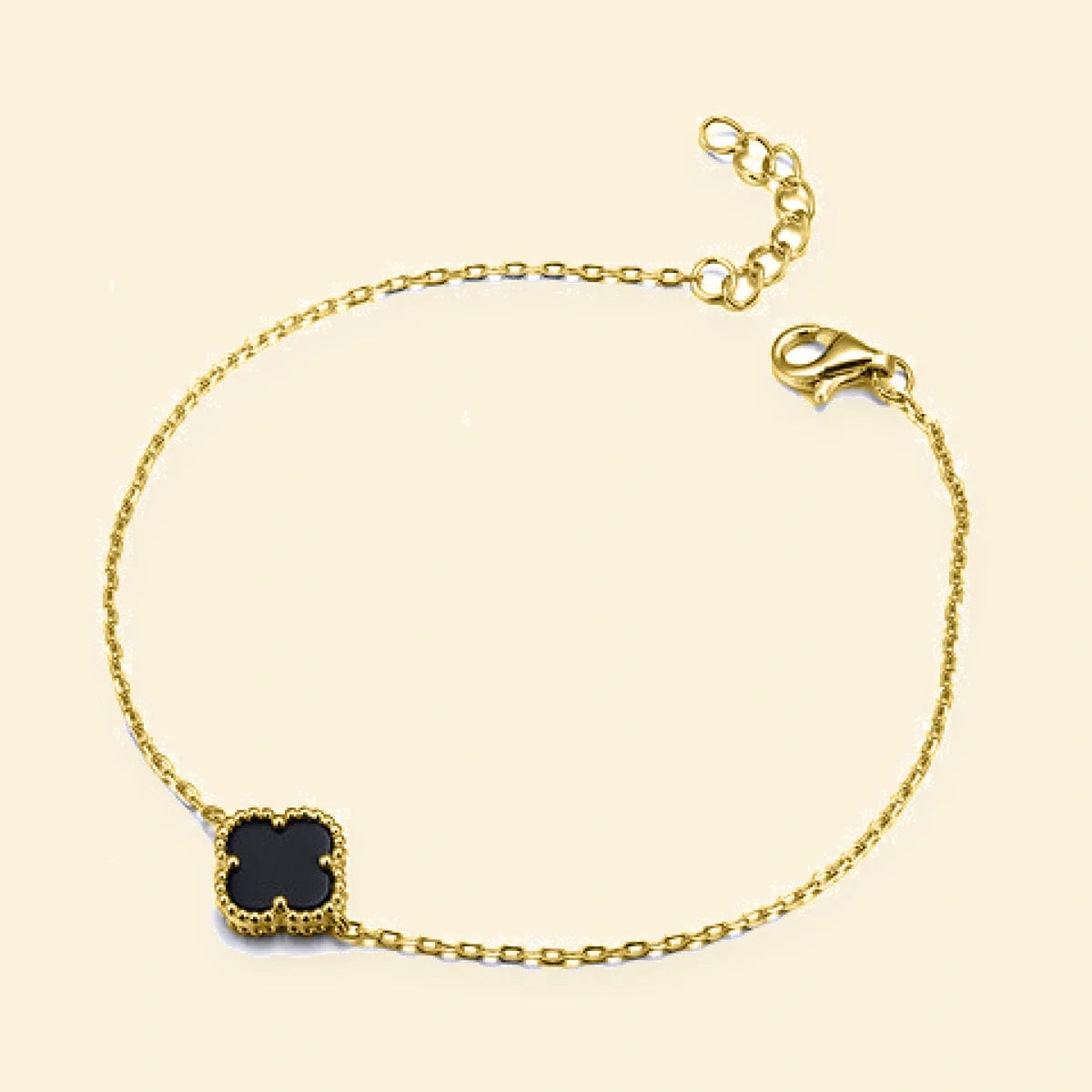 Gold Plated Sterling Silver Onyx Clover Bracelet – ABB223-GP