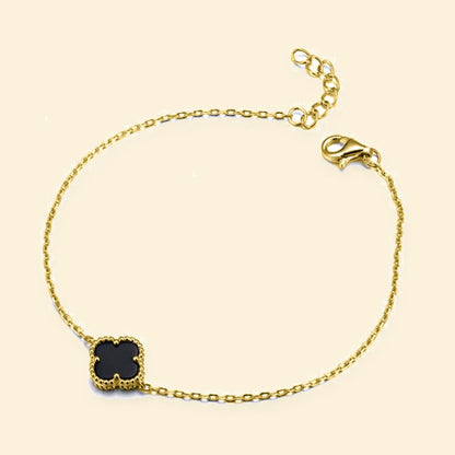Gold Plated Sterling Silver Onyx Clover Bracelet – ABB223-GP