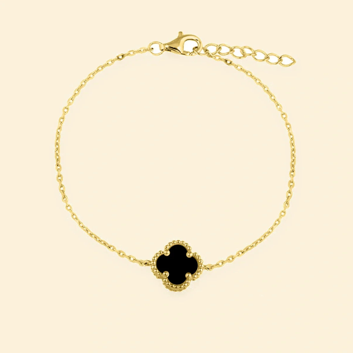 Gold Plated Sterling Silver Onyx Clover Bracelet – ABB223-GP
