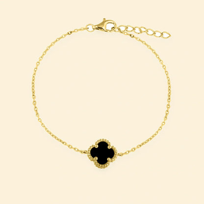 Gold Plated Sterling Silver Onyx Clover Bracelet – ABB223-GP