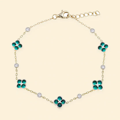Gold Plated Sterling Silver CZ Set Clover Bracelet Green – ABB225G