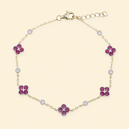 Gold Plated Sterling Silver CZ Set Clover Bracelet Red – ABB225R