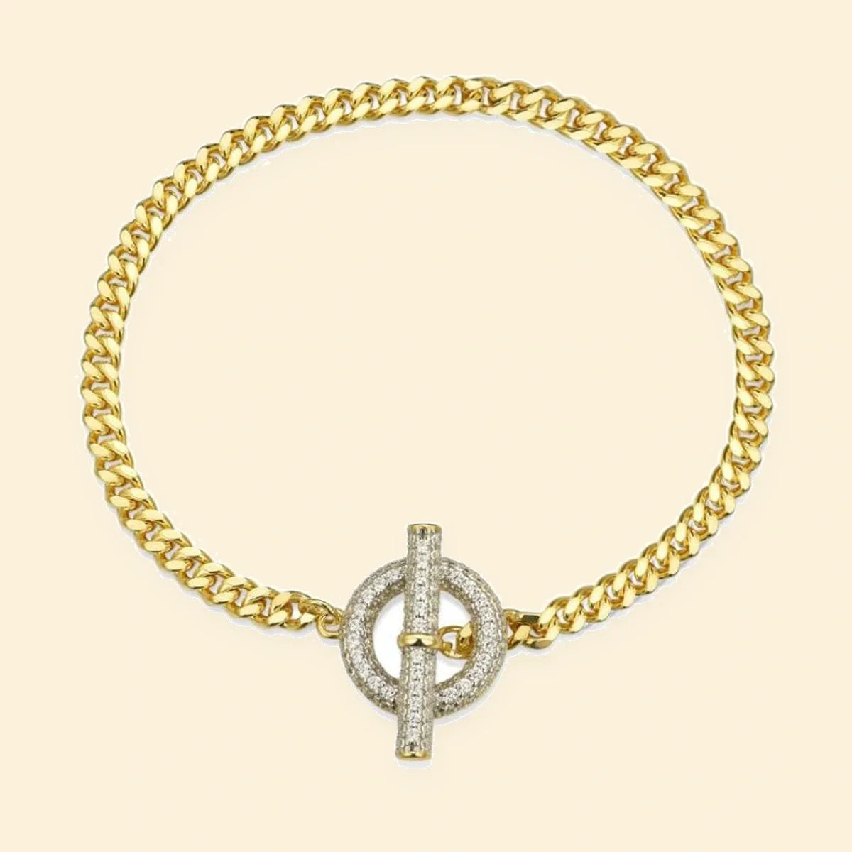 Gold Plated Sterling Silver CZ Set T Bar Bracelet – ABB230