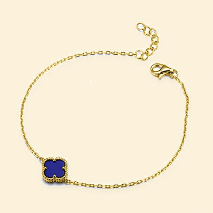 Gold Plated Sterling Silver Single Blue Agate Clover Bracelet – ABB233-GP
