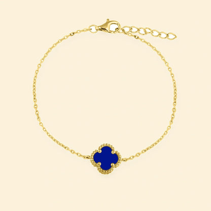 Gold Plated Sterling Silver Single Blue Agate Clover Bracelet – ABB233-GP