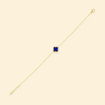 Gold Plated Sterling Silver Single Blue Agate Clover Bracelet – ABB233-GP