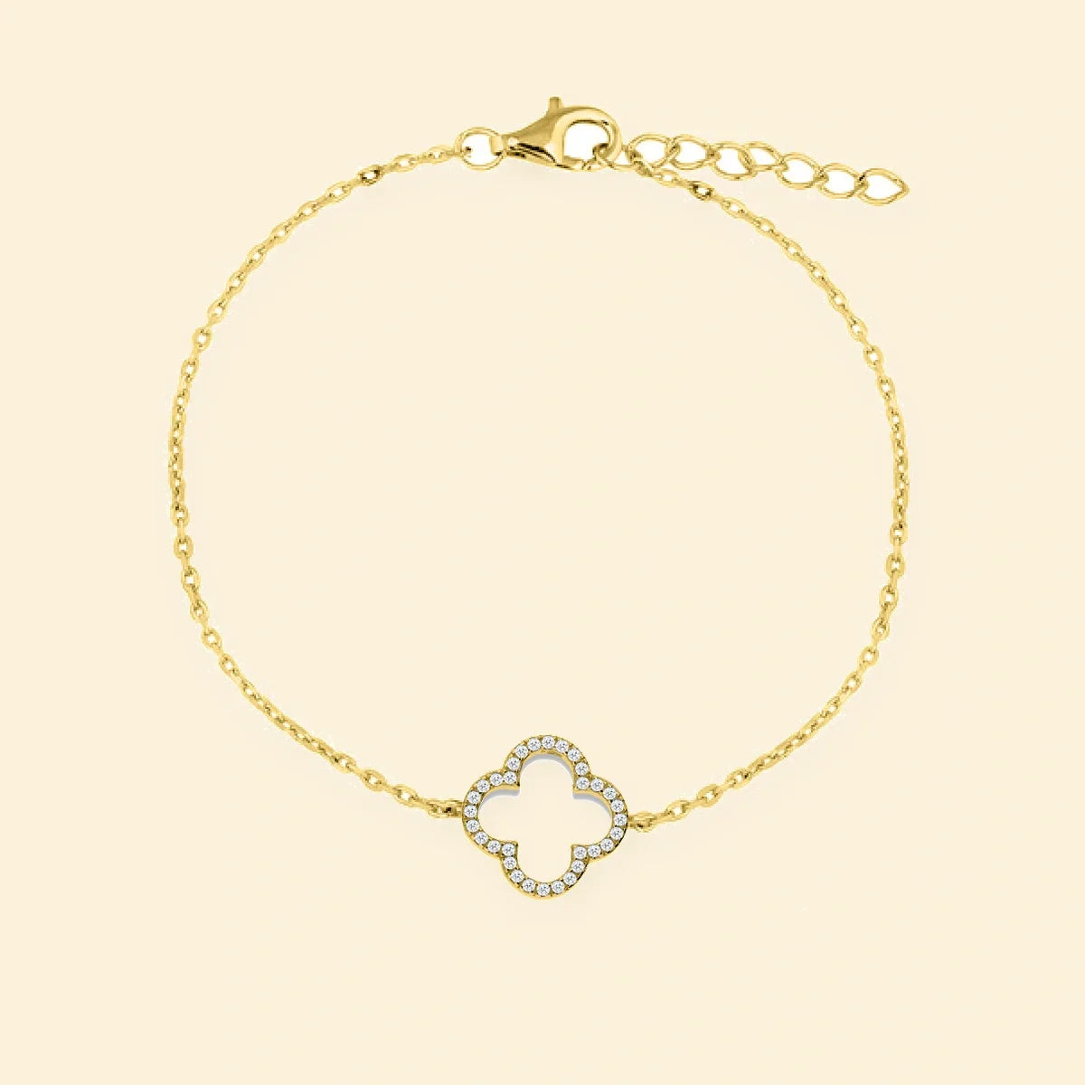 Gold Plated Sterling Silver Plated CZ Set Clover Bracelet – ABB235-GP