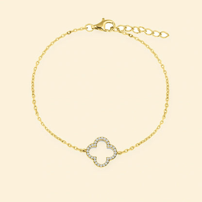 Gold Plated Sterling Silver Plated CZ Set Clover Bracelet – ABB235-GP