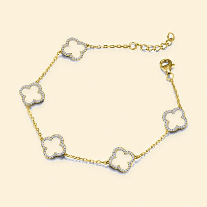 Gold Plated Sterling Silver CZ Set Clover Bracelet – ABB236-GP