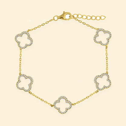 Gold Plated Sterling Silver CZ Set Clover Bracelet – ABB236-GP